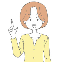 指を指して説明している女性