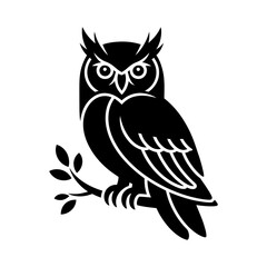 Fototapeta premium silhouette of an owl perched on a branch with leaves