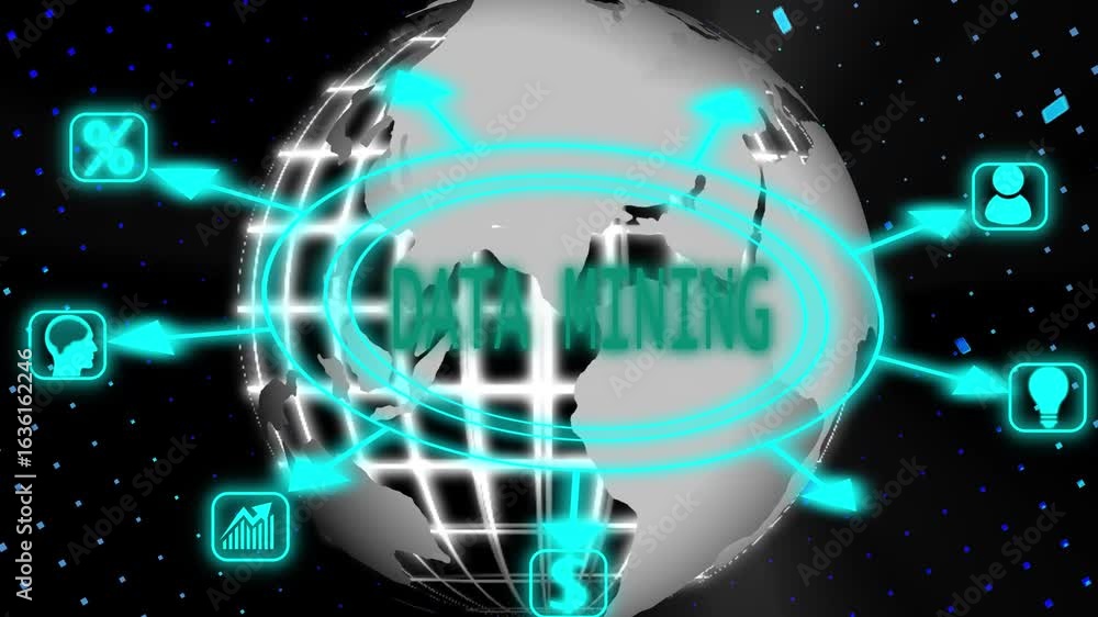 Poster data mining concept. business ,new business concept map all rotating icons assurance assured backgro