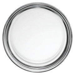 Round, clear glass jar lid, top view.  Smooth, white interior.  Concentric rings of metal