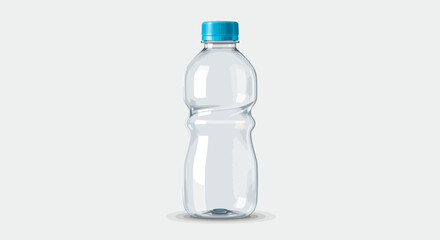 Fototapeta premium A clear plastic water bottle with a blue cap sits on a light grey background