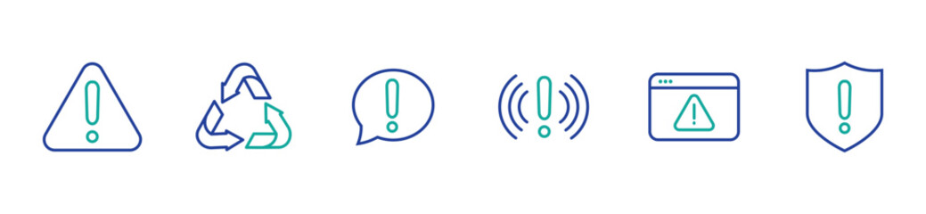 Exclamation mark, alert, warning and error concept editable stroke outline icons set isolated on white background flat vector illustration. Pixel perfect.