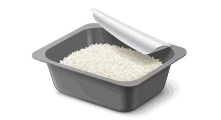 A tray of white rice has been partially opened revealing the contents