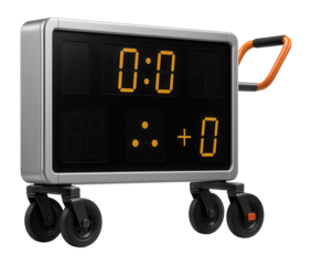 Rolling electronic scoreboard with wheels for easy transport in gymnasiums