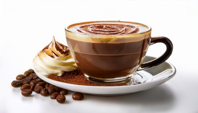 cup of coffee with chocolate and chantilly white background or transparent