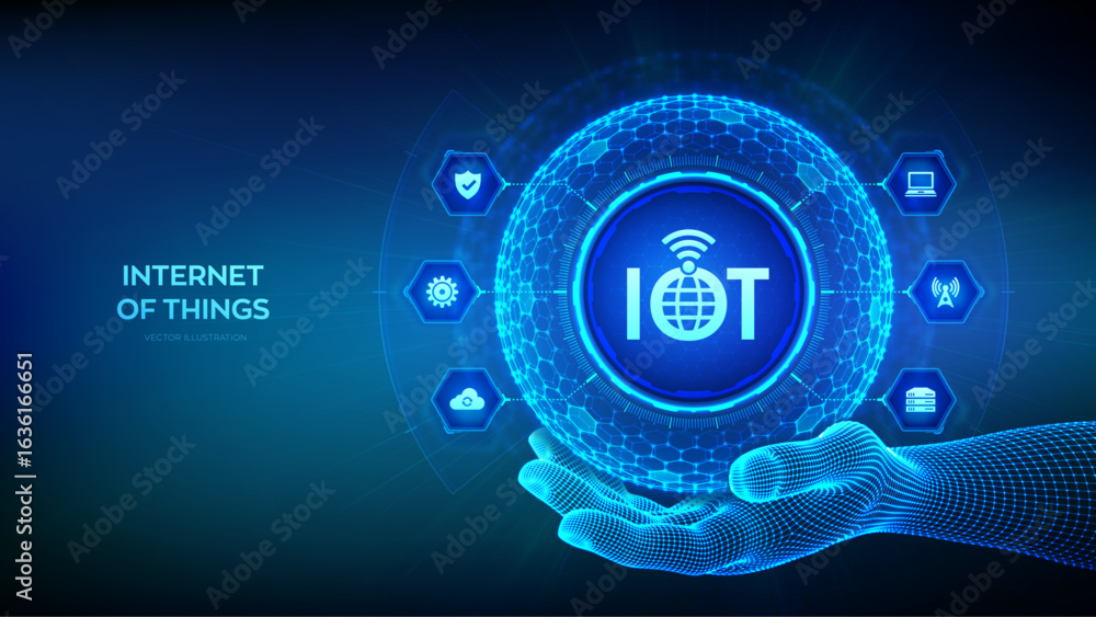 Poster iot. internet of things. everything connectivity device concept network, and business with internet.