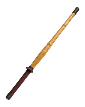 Shinai bamboo sword with leather fittings for kendo exercises