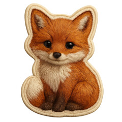 Fototapeta premium A Fluffy Round Faced Fox Depicted As A Cute Embroidered Patch Set Embroidery Sticker isolated on transparent background. PNG die-cut for advertising