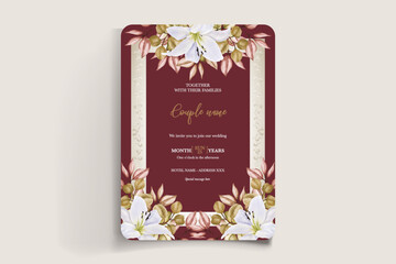 WEDDING INVITATION FRAME WITH FLOWER DECORATIONS AND FRESH LEAVES