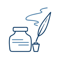 Ink bottle and quill pen with smoke line illustration ,for calligraphy professionals and font designers