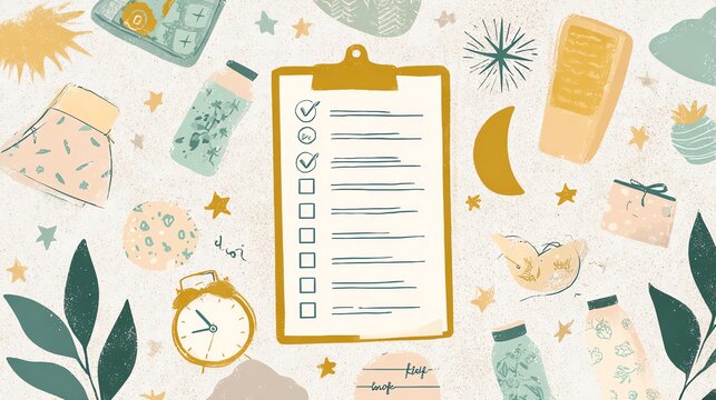 wellness sleep planner Colorful checklist with decorative elements.