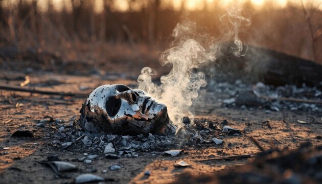 Smoldering ashes and charred remains of Ravana’s effigy evoke a powerful moment of cultural symbolism. Ideal for Dussehra campaigns, spiritual reflections, and heritage-focused branding.