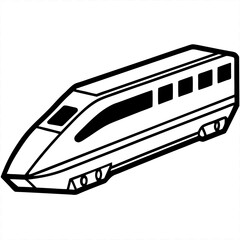 Black and white illustration of a high speed train on a white background bullet train transportation