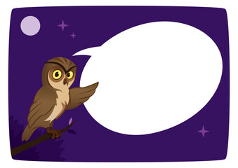 Wise Owl Delivering a Message in talk bubble at Night