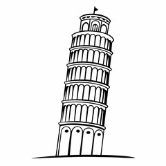 Leaning Tower of Pisa outline illustration on a white background Italy landmark