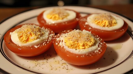 Delicious Stuffed Tomatoes with Hard Boiled Eggs, Cheese and Pepper