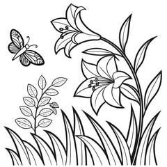 
a butterfly and flower with grass