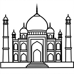 Taj Mahal outline drawing on a white background India monument