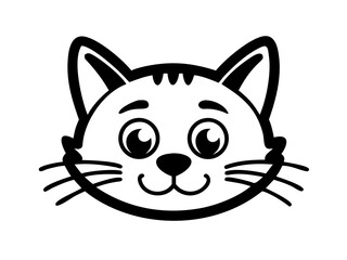 Cat head cartoon character vector illustration in black monochrome style isolated on white background
