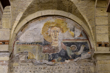 Fresco of Saint Christopher in San Lorenzo Church, Verona, Italy, dated to the 13th or 14th...