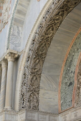 Nativity relief above the north entrance portal of St. Mark's Basilica, Venice, Italy, with...