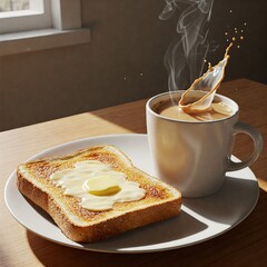 Café con leche y tostada con mantequilla