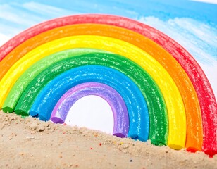 Obraz premium Colorful rainbow crayon on sand