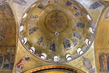 Mosaic dome in the north arm of Saint Mark's Basilica, Venice, Italy, depicting scenes from the...