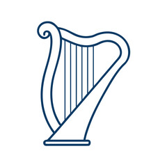 Line drawing of a harp in minimalist style on white background  