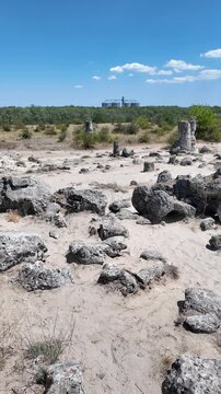 Summer view of rock formation Pobiti Kamani (Upright Stones), Varna region, Bulgaria