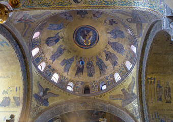 Mosaic of Christ Emmanuel surrounded by prophets and angels in the central dome of St Mark's...