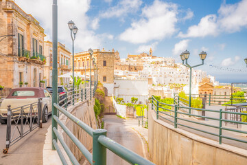 View of the beautiful old village of Ostuni in Italy. Top tourist destinations in Italy. Trip to Europe.