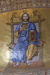 Mosaic of Christ Pantocrator in the apse dome of the Basilica di San Marco, created by Venetian...