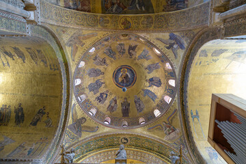Mosaic of Christ Emmanuel surrounded by prophets and angels in the central dome of St Mark's...