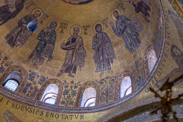 Detail of mosaic of Christ Emmanuel surrounded by prophets and angels in the central dome of St...