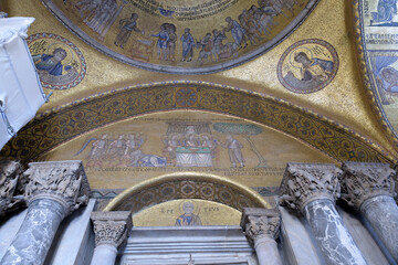 Mosaic depicting the Hospitality of Abraham in St Mark's Basilica (Basilica di San Marco), Venice,...