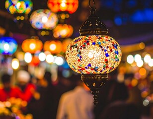Colorful mosaic lanterns at night market