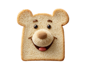 Bear shaped toast chocolate eyes smiling face cute breakfast creative food playful snack happy expression fun meal children isolated