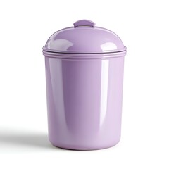 one pastel lavender metal trash can with matching lid centered on white background for eco-friendly bins collection, home supplies store thumbnails, or decorative cleaning tools graphics