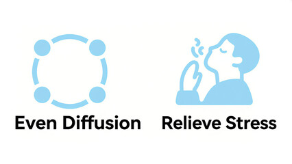 Obraz premium The blue circular diffusion and character sniffing icon represent the uniform diffusion of fragrance, used in office and home stress relieving scenarios.