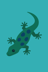 Fototapeta premium Stylized Green Gecko with Blue Spots Cartoon