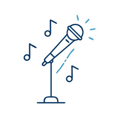 Microphone stand with musical notes in minimalist line art style  