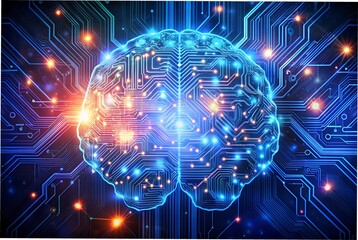 Obraz premium Futuristic digital brain with glowing circuits and data streams