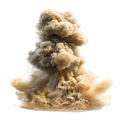 A large, beige-colored explosion of dust and debris, seemingly demolishing a structure