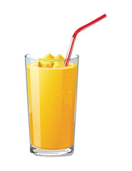 Glass of Refreshing Mango Juice with Straw - Vector Illustration