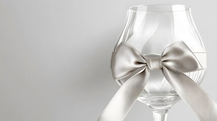 Elegant Silver Ribbon Bow on Crystal Glass