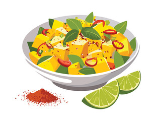 Fresh Mango Salad with Chili Powder and Lime - Vector Illustration
