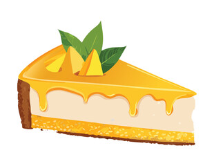 Delicious Mango Cheesecake with Caramel Drizzle - Vector Illustration