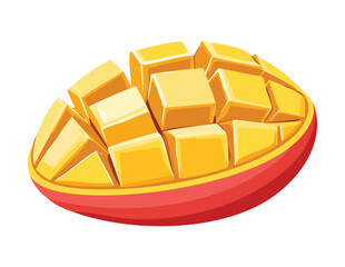 Close Up of Grid Sliced Mango Half - Vector Illustration