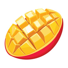 Half of a Fresh Mango with Grid Cut - Vector Illustration